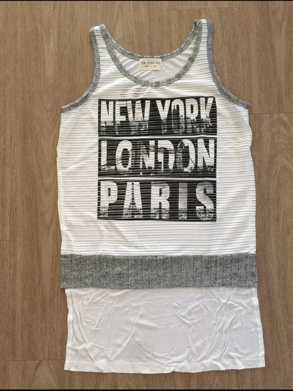 The Classic White and Gray Tank Top with City Print